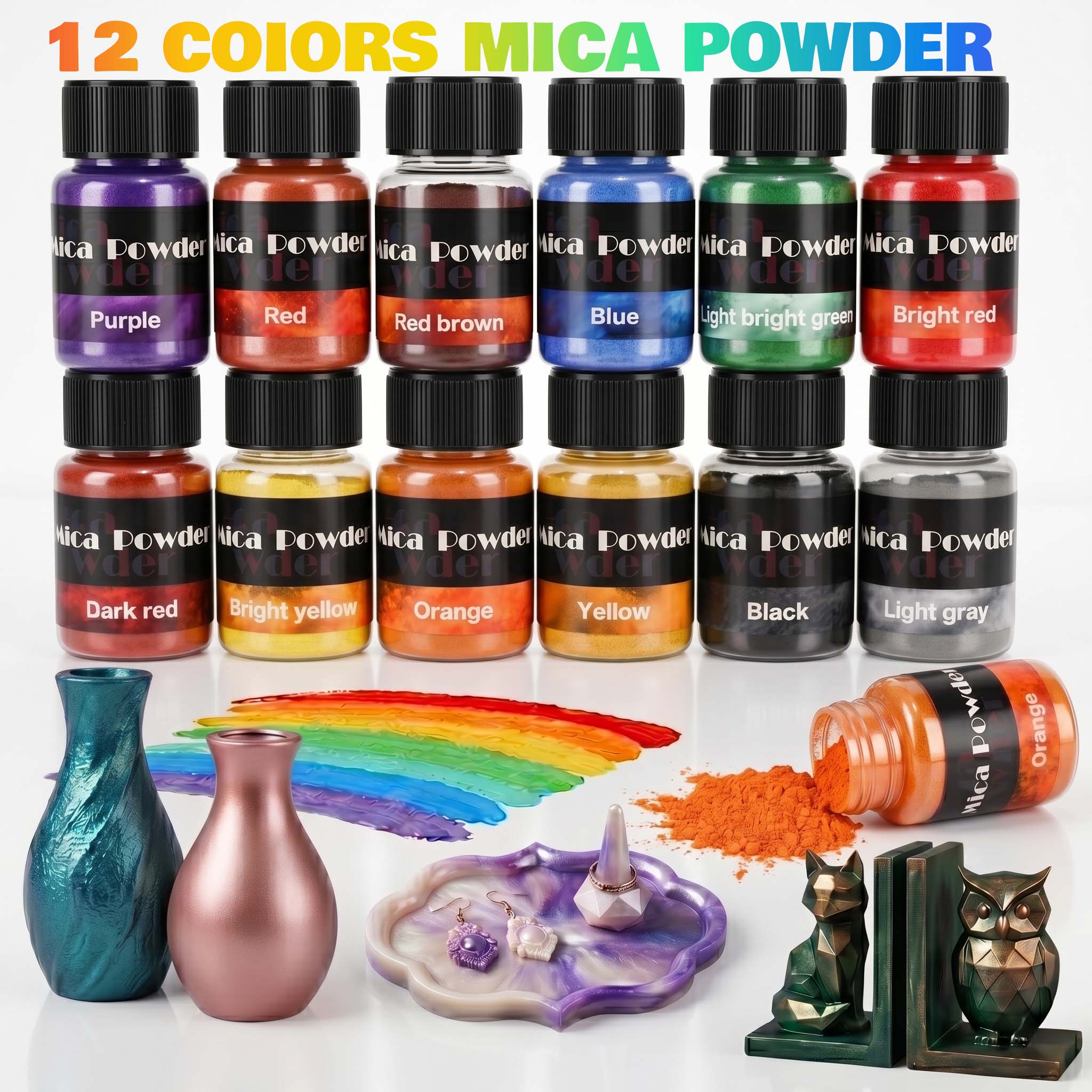 Resin Pigment Set - 12 色の石膏顔料粉末染料 DIY クラフト樹脂コンクリートセメント石膏材料ジュエリー作成ツール